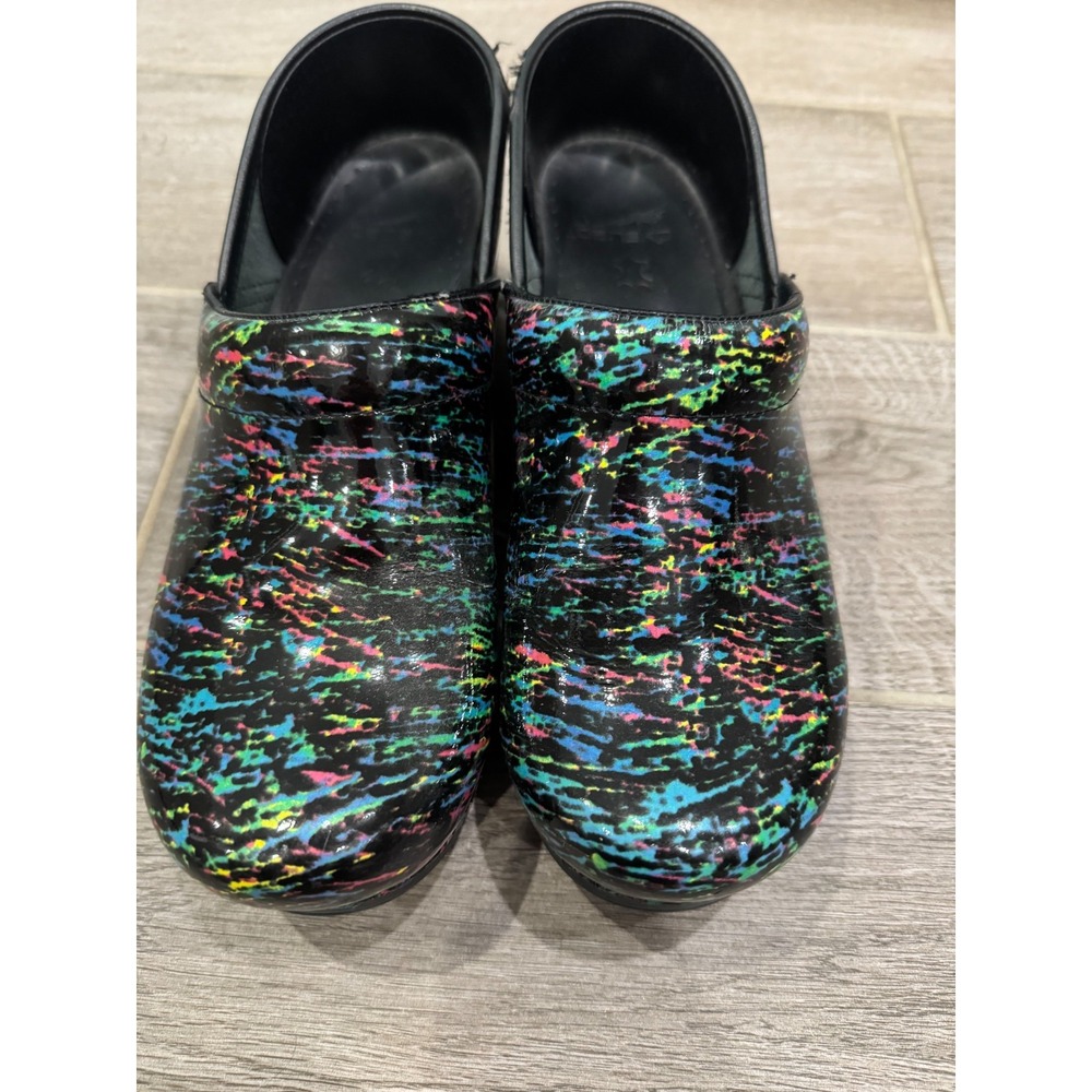 Dansko Professional Clogs Black Multicolor Paint Splatter Slip On EU 38 US 7.5–8